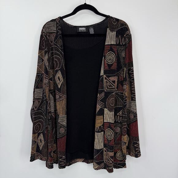 Baranda Woman Attached Top Cardigan size 2X Black Multicolor Art to Wear Boho - Picture 9 of 9
